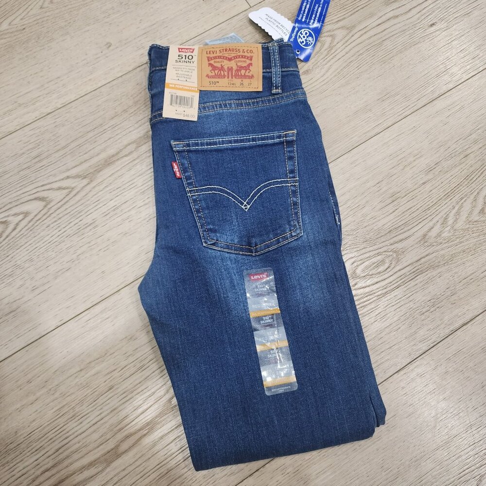 Levis 510 Skinny Fit Jeans 12 Reg 26x27 Adjustable Waistband Denim Blue Boys